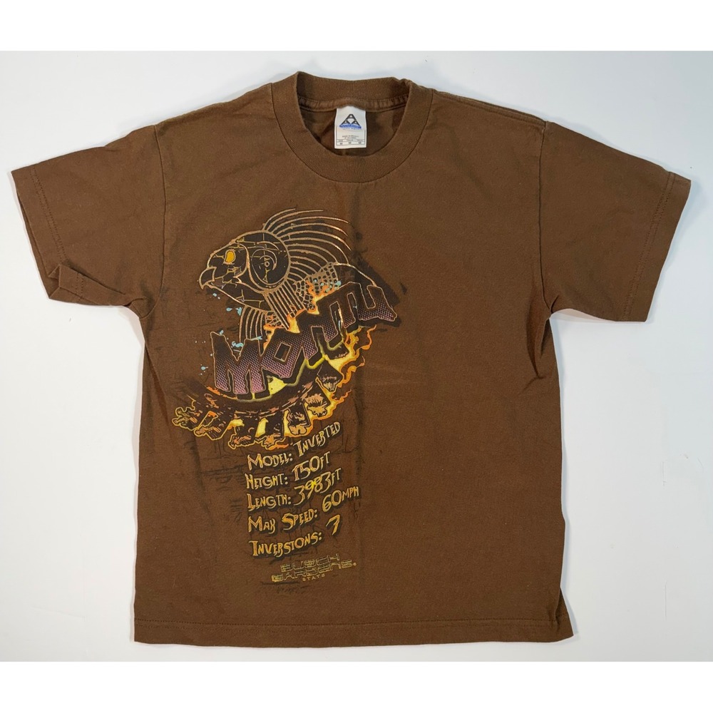 Alstyle‎ Busch Gardens Montu Roller Coaster Graphic Tee Brown Kids Youth Medium